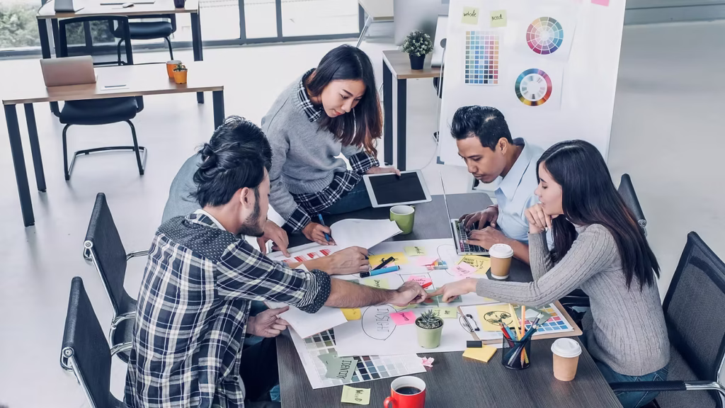 Marketing team planning advertising campaign